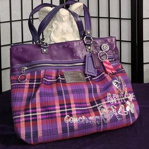SOLD - LARGE Purple Plaid COACH POPPY Tartan Glam Shoulder Bag 15886